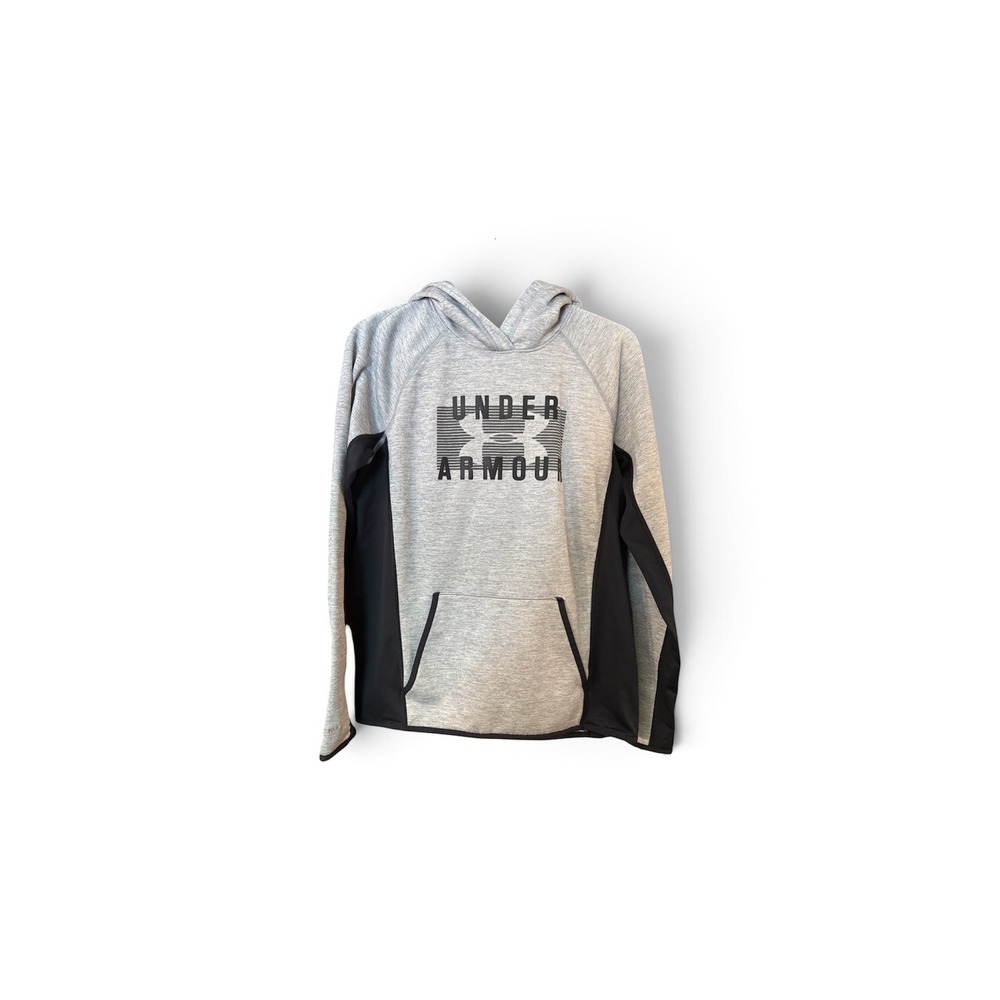 Under Armour Mens ColdGear Hoodie Grey Black Loose Fit Pullover Sweatshirt Small